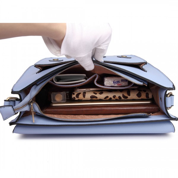 LT1665 - Miss Lulu Plain Leather Look School Work Satchel - Light Blue LT1665 - Miss Lulu Plain Leather Look School Work Satchel - Light Blue